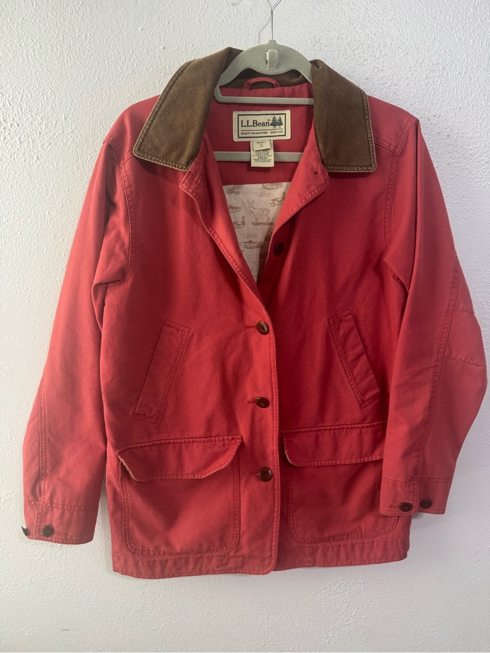 L.L. Bean Women's salmon barn Utility chore Jacket w corduroy collar small